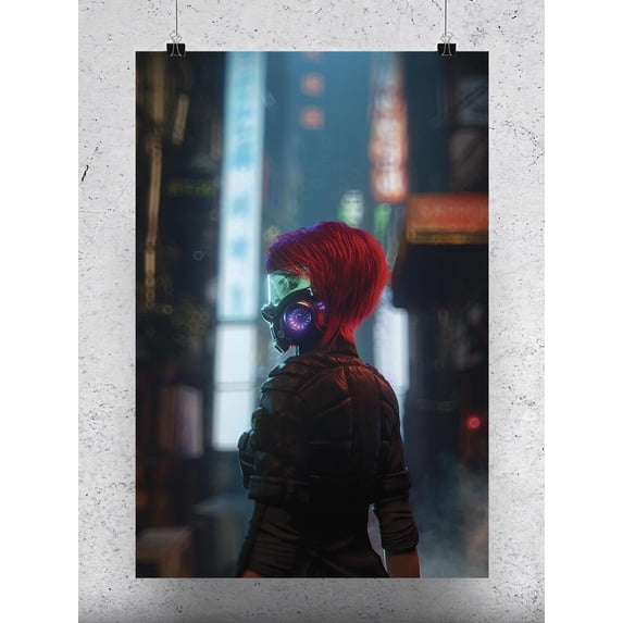 Gas Mask Neo Girl Night City Poster - Image by Shutterstock,