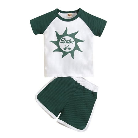 

nsendm Fall Clothes for Toddler Boys Newborn Infant Baby Boys Girls Summer Short Sleeve Letter Boys Size 8 Clothes Green 0 Months