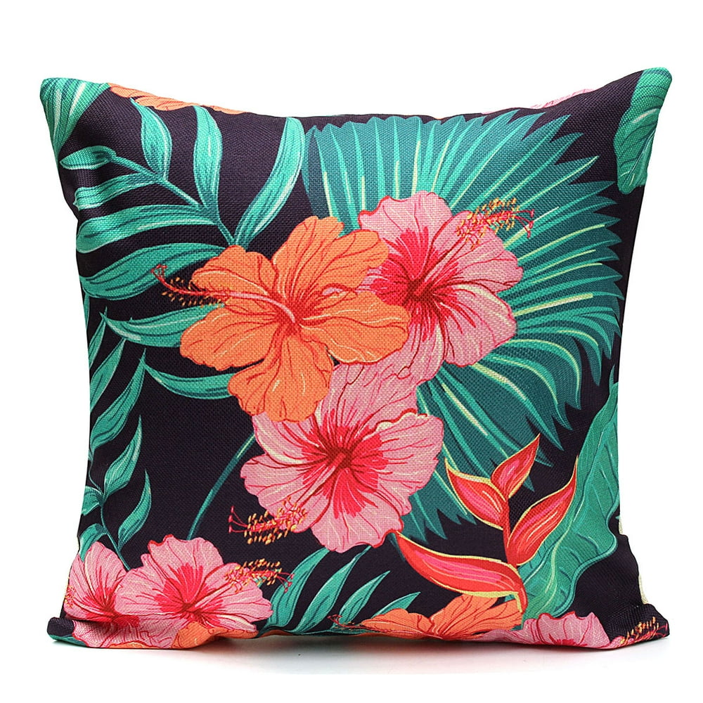 Tropical Plant Flamingo Couch Cushion Pillow Covers 18x18 Square
