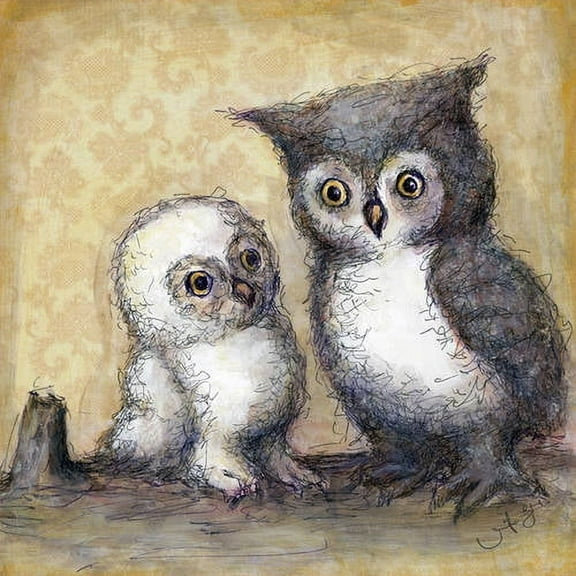 oopsy daisy canvas wall art, two little hoots, 14" x 14"