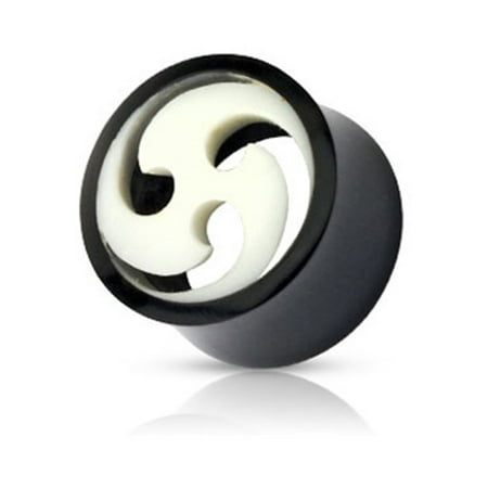 Bone Inlay Body Jewelry Tunnels - Pair Of Organic Buffalo Horn Tunnels With Swirled Bone Inlay,Gauge (Thickness):0 (8.0Mm)