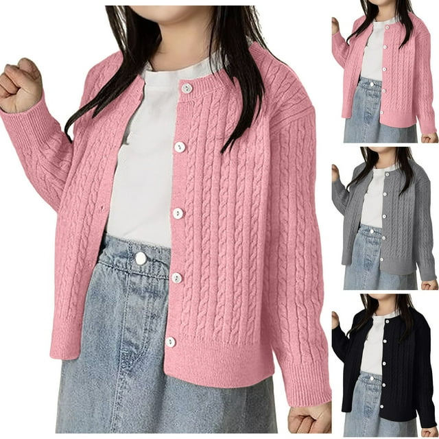 Mepaouo Girls Cardigan Sweater School Uniforms Toddler Long Sleeve Button Knit Solid Sweaters Tops Black 90