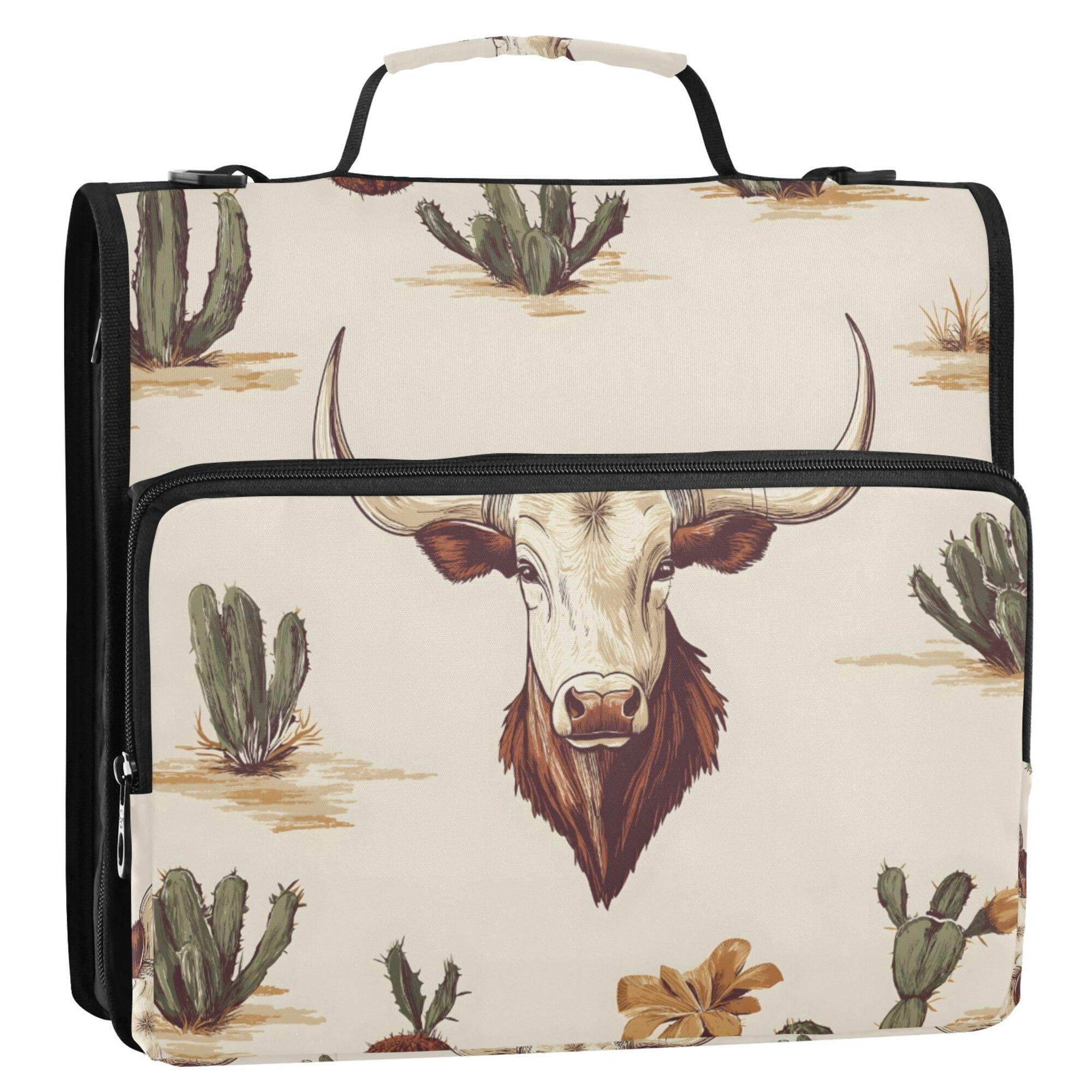 FORMRS Zipper Binder with Shoulder Strap 2-inch Ring 500 Sheet Capacity File Bag, Cowboy Pattern