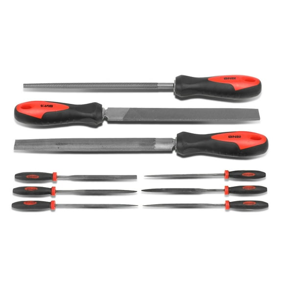 DNA Motoring TOOLS-00097 DNA MOTORING 9 PCs High Carbon Steel Sturdy Handle 12" Serration Pattern Bastard File 6" Needle Files Spare Handle