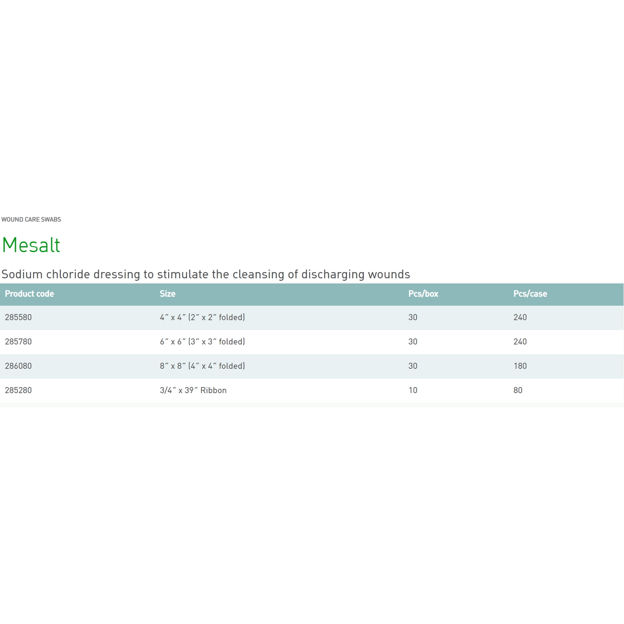 Mesalt Sodium Chloride Impregnated Dressing 4 x 4" / 2 x 2" Folded Square Gauze 285580 240 Ct