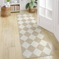 thumbnail image 2 of Checkered Carpet Runners for Hallway 6ft, Beige Ultra Thin Washable Kitchen Runner Rug Non Slip, Moroccan Plaid 2x6 Print Rug for Bedroom Bathroom Entryway, 2 of 8