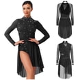 thumbnail image 2 of Aislor Womens Contemporary Lyrical Dance Long Sleeve Rhinestone Backless Ballet Dancewear Leotard Dress Black S, 2 of 7