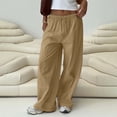 thumbnail image 5 of Ribbed Fabric Pants For Women Loose Elastic Waist Casual Pants With Pocket Trousers, 5 of 9
