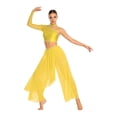thumbnail image 2 of Sholeno Womens Sparkly 2 Pieces Lyrical Modern Dance Outfits Asymmetrical Shoulder Crop Tops with Pants Set Yellow L, 2 of 7