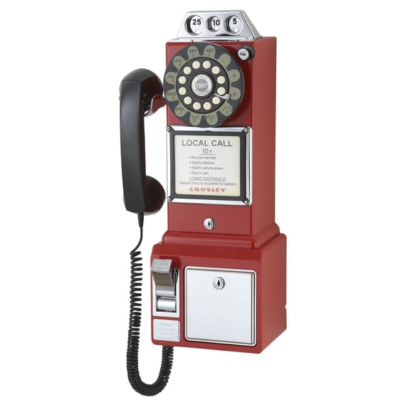 Teléfono fijo Crosley CR56-RE retro de los años 50 con botón pulsador rojo