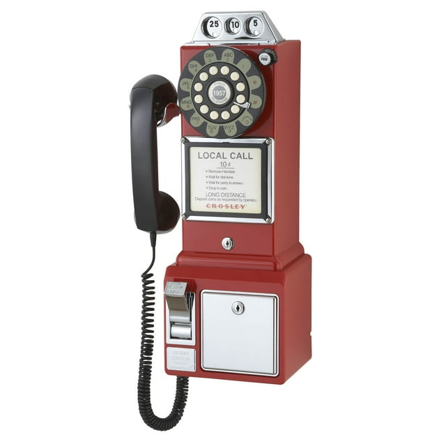 Teléfono fijo Crosley CR56-RE retro de los años 50 con botón pulsador rojo