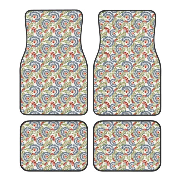 Fotbe Paisley Floral 5 Juego de 4 Tapetes para Auto con Estampado – Alfombrillas de Goma Reforzada, Diseño Antideslizante, Protección para Todo el Año – Vehículos, Autos, Camionetas y SUVs