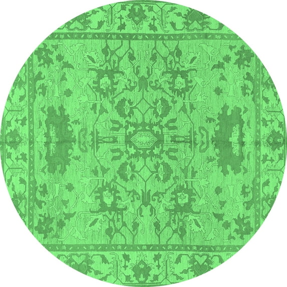 Ahgly Company Indoor Round Oriental Emerald Green Traditional Area Rugs, 8' Round