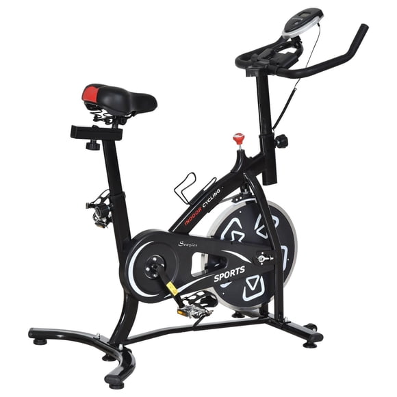 Soozier Indoor Cycling Bike – Black Steel Exercise Bike with LCD, Adjustable Seat & Handlebar, Home Cardio Workout, 6kg Flywheel, Compact Design