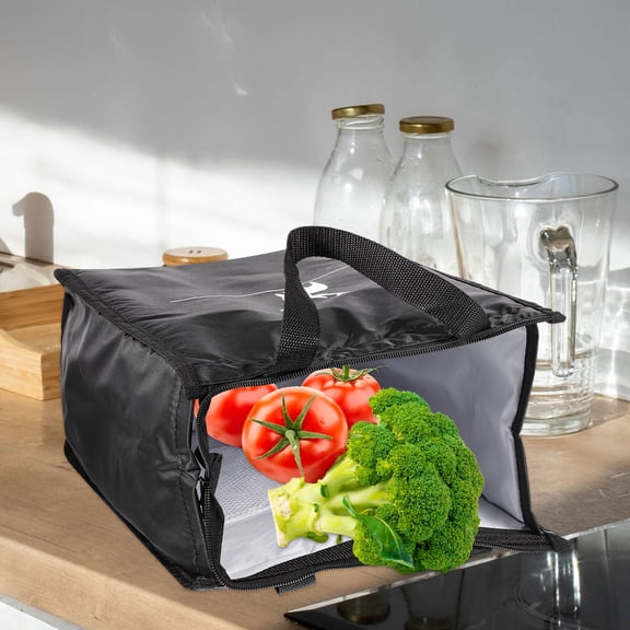 Hytrove Black Oxford Cloth Tote Lunch Bag with Zipper Closure for Easy Handheld Carrying and Food Storage