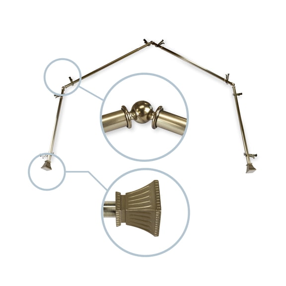 Domovina Cornet 13/16" 4 Sided Bay Window Single Curtain Rod-Color:Antique Brass