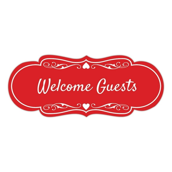 Signs ByLITA Designer Welcome Guests (Cursive Text) Sign (Red) - Large