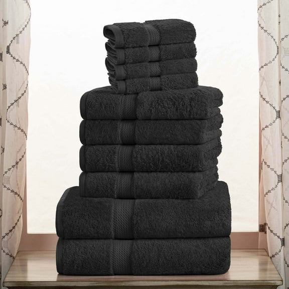 Superior 800 GSM Egyptian Cotton 10-Piece Heavyweight Towel Set, Black
