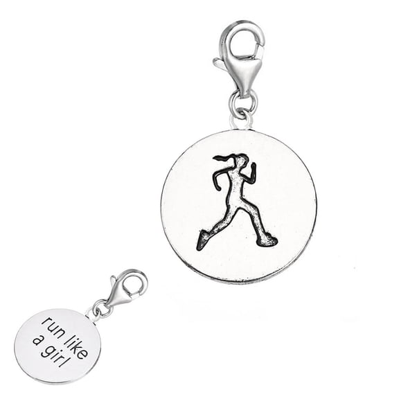 Sexy Sparkles 2-Sided Runner Girl Clip-On Charm for European Charm Jewelry w/ Lobster Clasp - Zinc Metal Alloy, 1 Charm