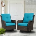 thumbnail image 2 of POCASSY Outdoor Swivel Rocking Glider Chairs Set of 2, All Weather Brown Wicker Patio Furniture Set with Deep Seat for Balcony, Porch and Backyard, Lake Blue, 2 of 9