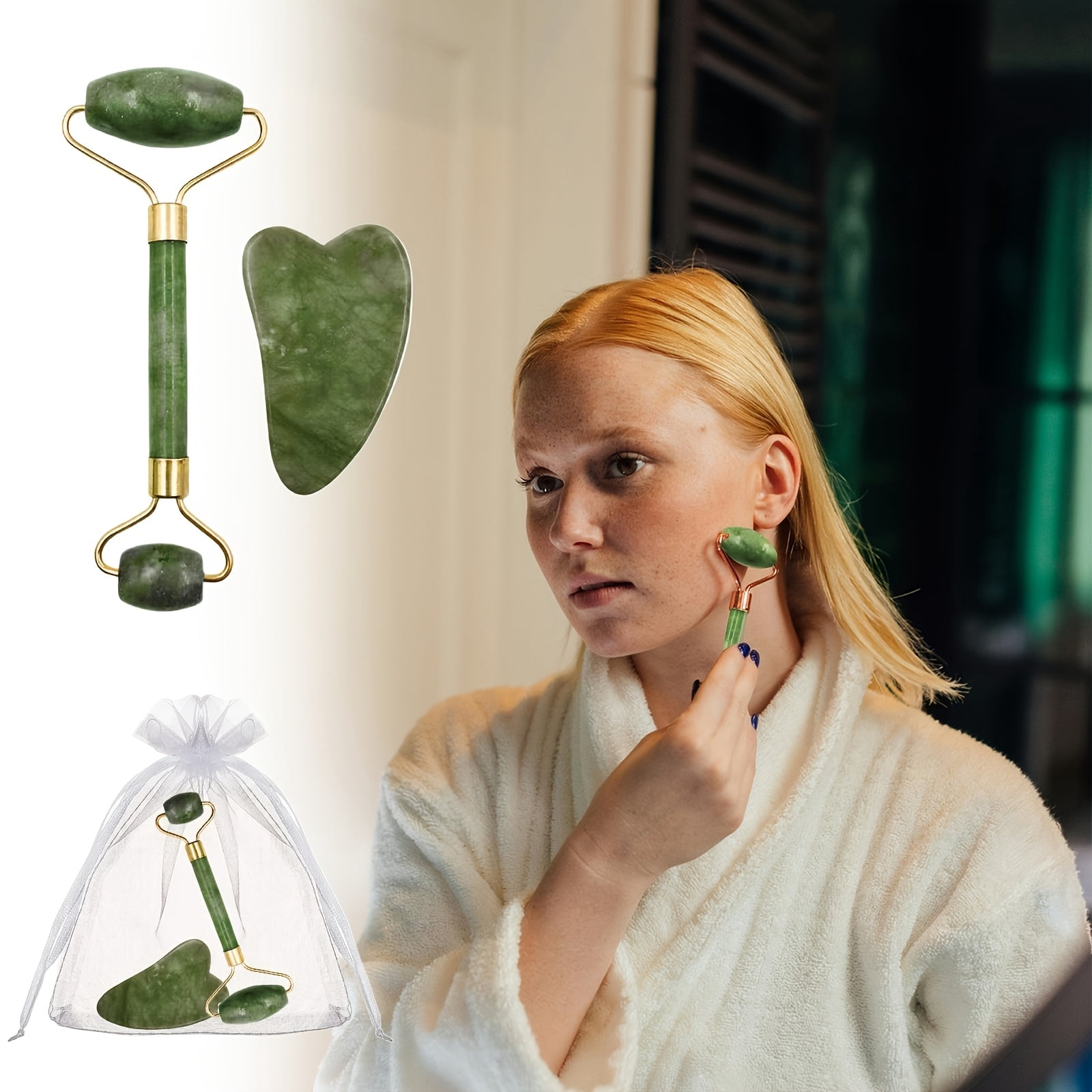 15 Pcs Face Massage Tool Set, Facial Roller and Heart Shape Scraping Tools with Storage Bags, Relaxation Massage Tools for Face and Body, Party Favors Gift Set for Women
