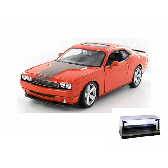 Diecast Car w/LED Display Case - 2008 Dodge Challenger SRT8 Hard Top w/ Sunroof, Orange - Maisto 31280OR - 1/24 Scale Diecast Model Toy Car