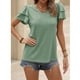thumbnail image 5 of Blusa de moda de primavera y verano para mujer, informal, de manga corta, con cuello en V, doble volantes, 5 of 7