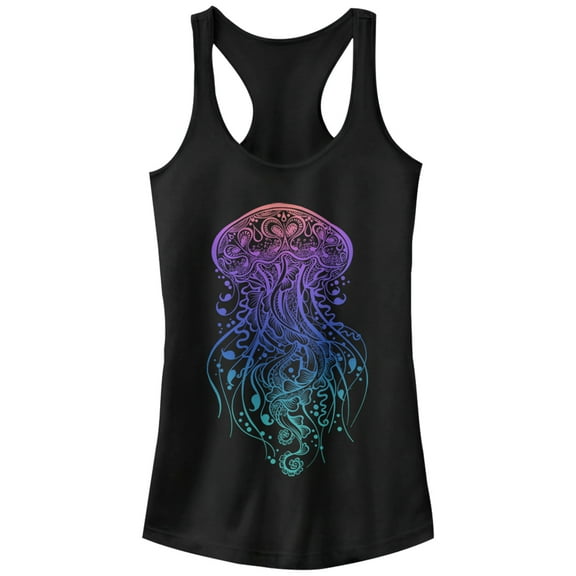 Junior's Lost Gods Rainbow Henna Jellyfish Racerback Tank Top Black X Large
