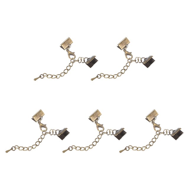 Unique Bargains 20Sets Ribbon Crimp Clamp Ends with Lobster Claw Clasps & Chain 10mm Bronze Tone