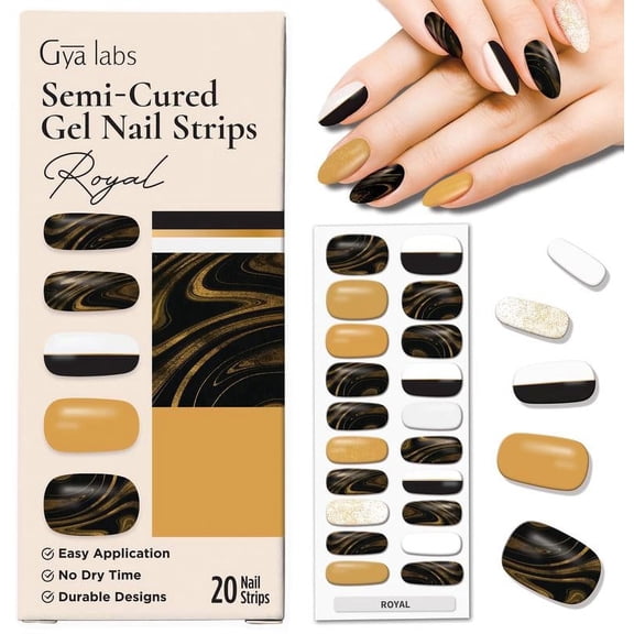 Gya Labs Nail Stickers - Long Lasting Semi Cured Gel Nail Strips (20 Pcs) - Nail Art Stickers Kit for Women | Marbles - Royal