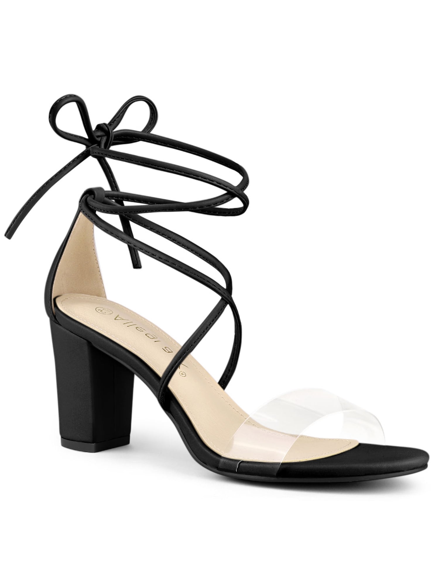 black chunky heels with clear strap