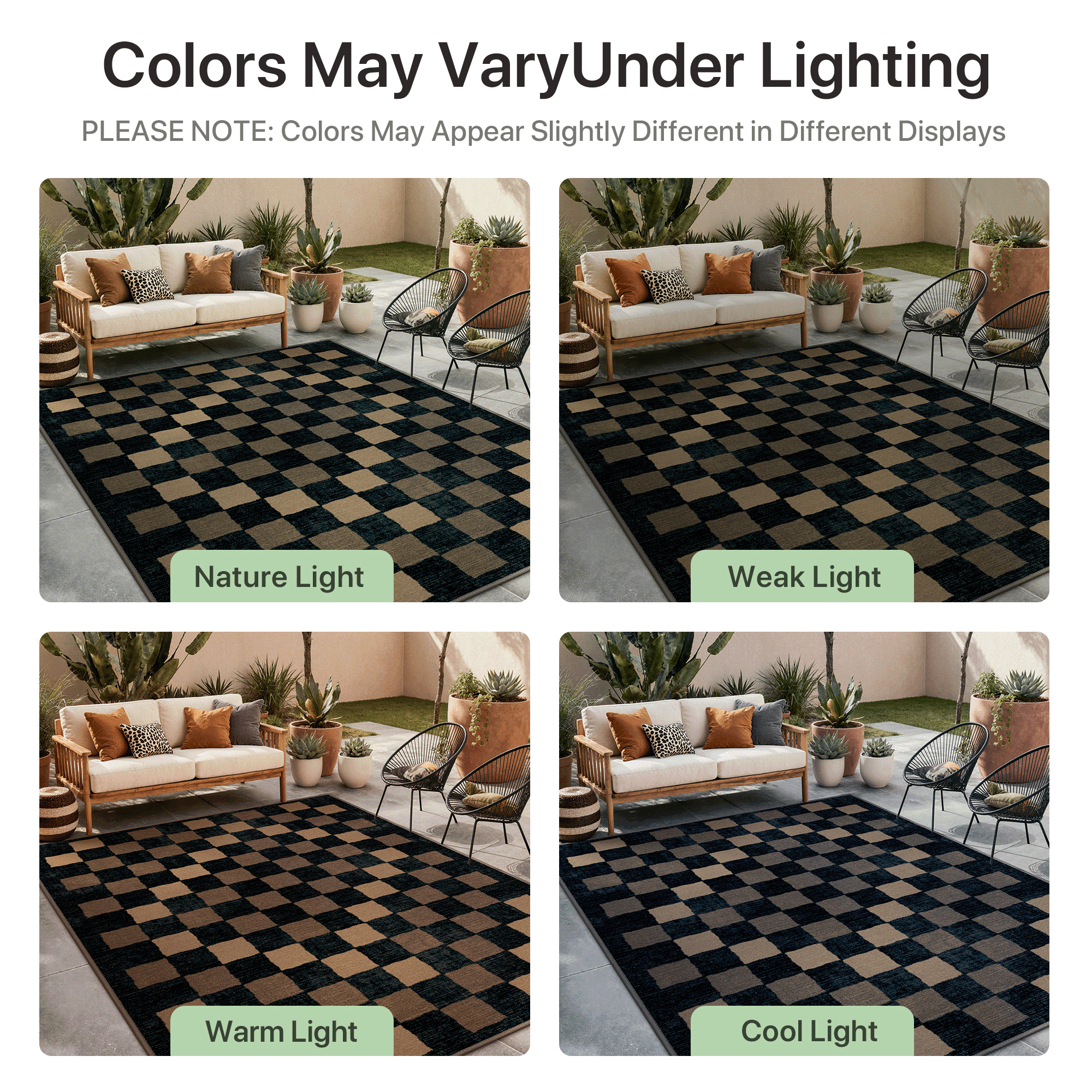 DEORAB Outdoor Rugs 4'X6' Chenille Patio Rug Three-Layer Material Imitation Silicone Spot Molding Camping Outside Rv Mat, Blue Black & Brown