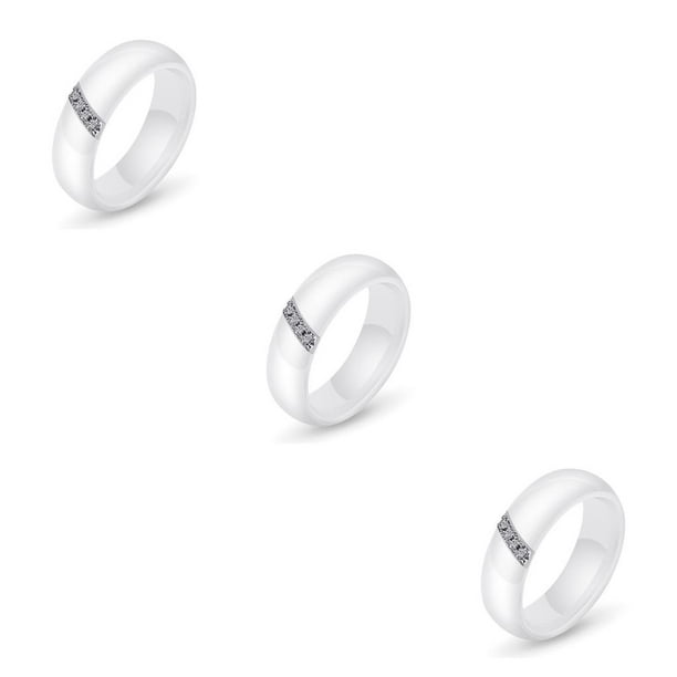 Qarigey Anillo de circón de cristal Superficie lisa Blanco Negro Lazo de cerámica Estilo simple Mujeres Pareja Joyería de compromiso de boda Type4 NO4