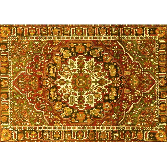 Ahgly Company Machine Washable Indoor Rectangle Persian Yellow Traditional Area Rugs, 2' x 5'