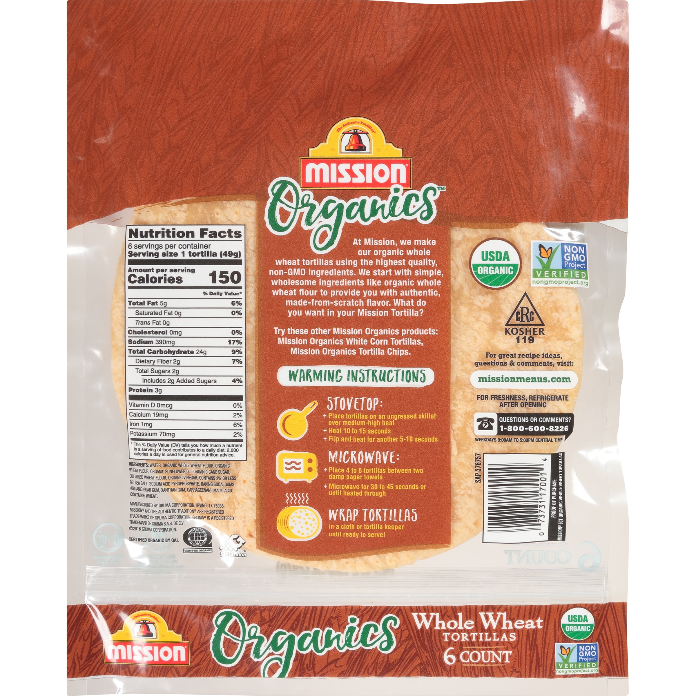 mission whole wheat tortilla nutrition facts