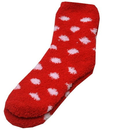 Fuzzy Girls Red White Dotted Pattern Soft Texture Socks 9-11 - Walmart.com