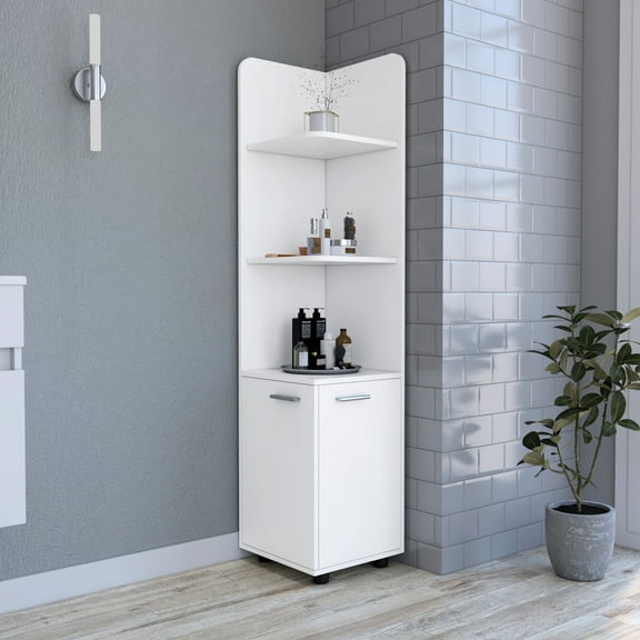 Freestanding Bathroom Linen Cupboard, 2 Doors, White - Closet 4 Shelves Modern And Convenient Storage