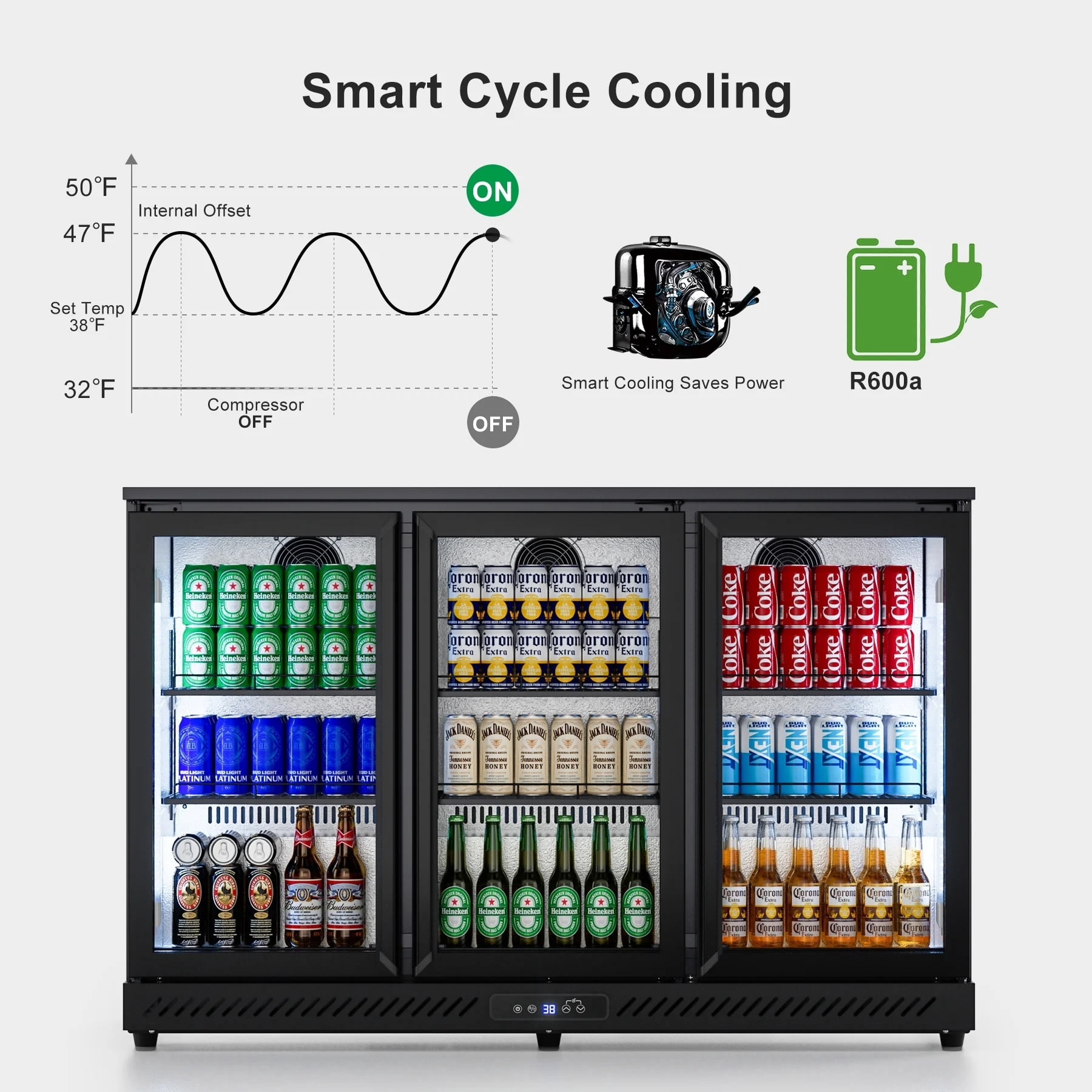RIOXC 53" Beverage Refrigerator 336 Cans Beer Fridge, Back Bar Cooler with Low-E Glass Door, Commercial Drink Fridge for Home Bar Kitchen, ETL & NSF