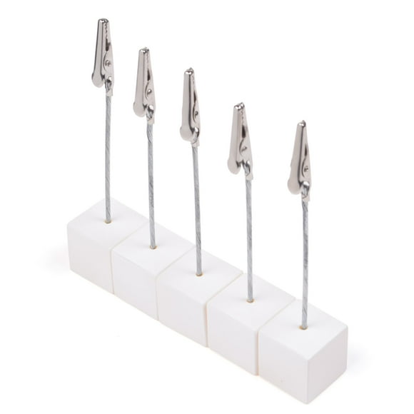 Cosmos 5 Pcs Cube Base Memo Clips Holder with Alligator Clip Clasp for Displaying Number Cards Name Cards Photos (White)