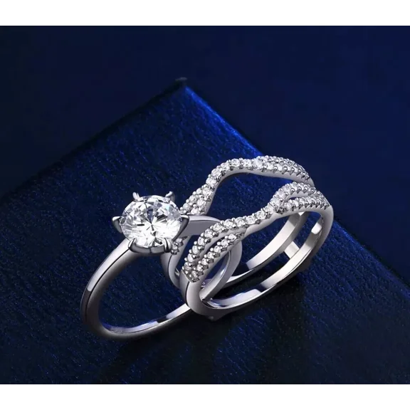 14K White Gold Plated 2.50CT Round Cut Lab Created Diamond Bridal Set Engagement Ring