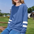 thumbnail image 5 of Dweltoz Girls Long Sleeve Shirts Striped Color Block Crewneck Tees Casual Loose Fit Tunic Tops Soft Pullover Sweatshirts Kids Big Girls Fall Back to School Clothes Size 2-13 Years,Royal Blue, 5 of 6