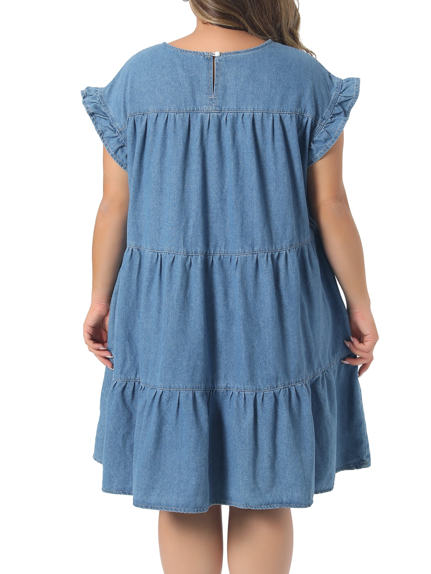 DARING DIVA Women's Plus Denim Dress Babydoll Ruffle Sleeve 2X Light Blue