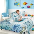 thumbnail image 4 of Manfei Underwater Letter J Axolotl Sea Turtle Queen Comforter Set for Kids Boys and Girls, Nautical Alphabet Print Bedding Comforter Set, Stars Reversible 3pcs, 1 Comforter and 2 Pillowcases, 4 of 6