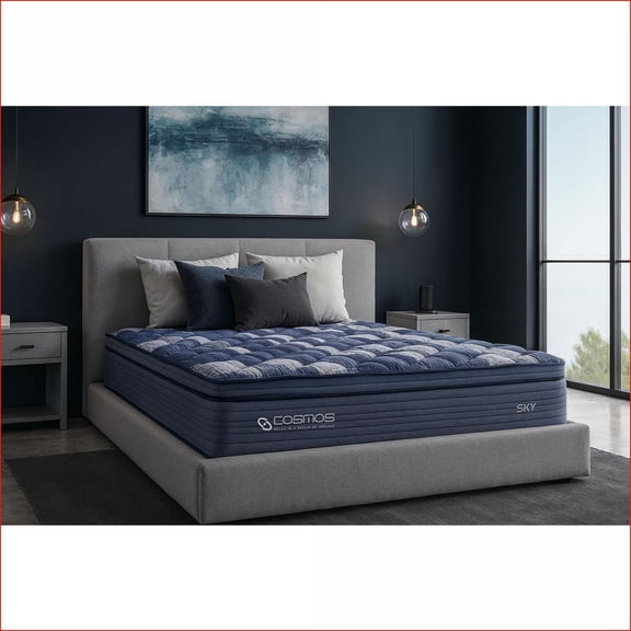 Mattresses, Queen 14" Pocket Innerspring Memory Foam Mattress | Sky Blue | Foam Spring