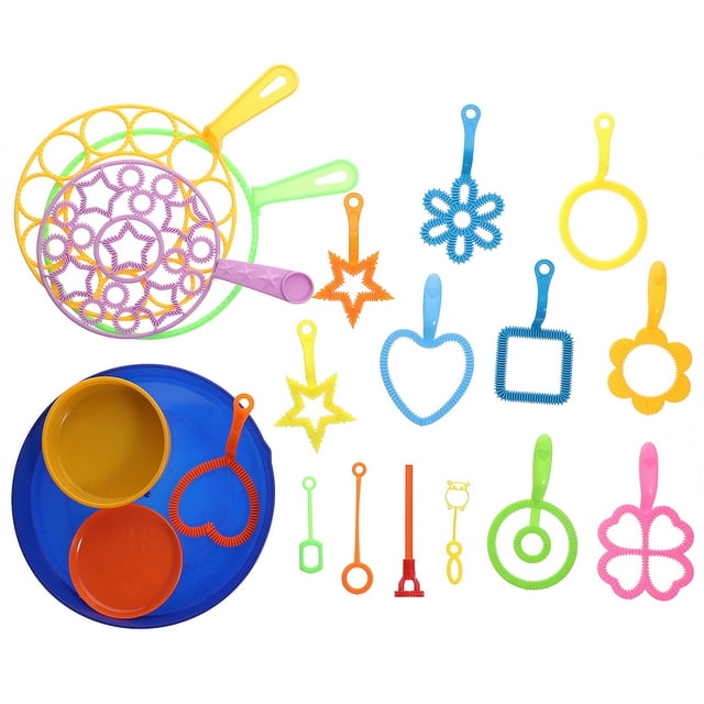 Miangastore Assorted Color Bubble Wand Set with Tray for Playing 20pcs Safe Plastic Toys Summer Outdoor Fun