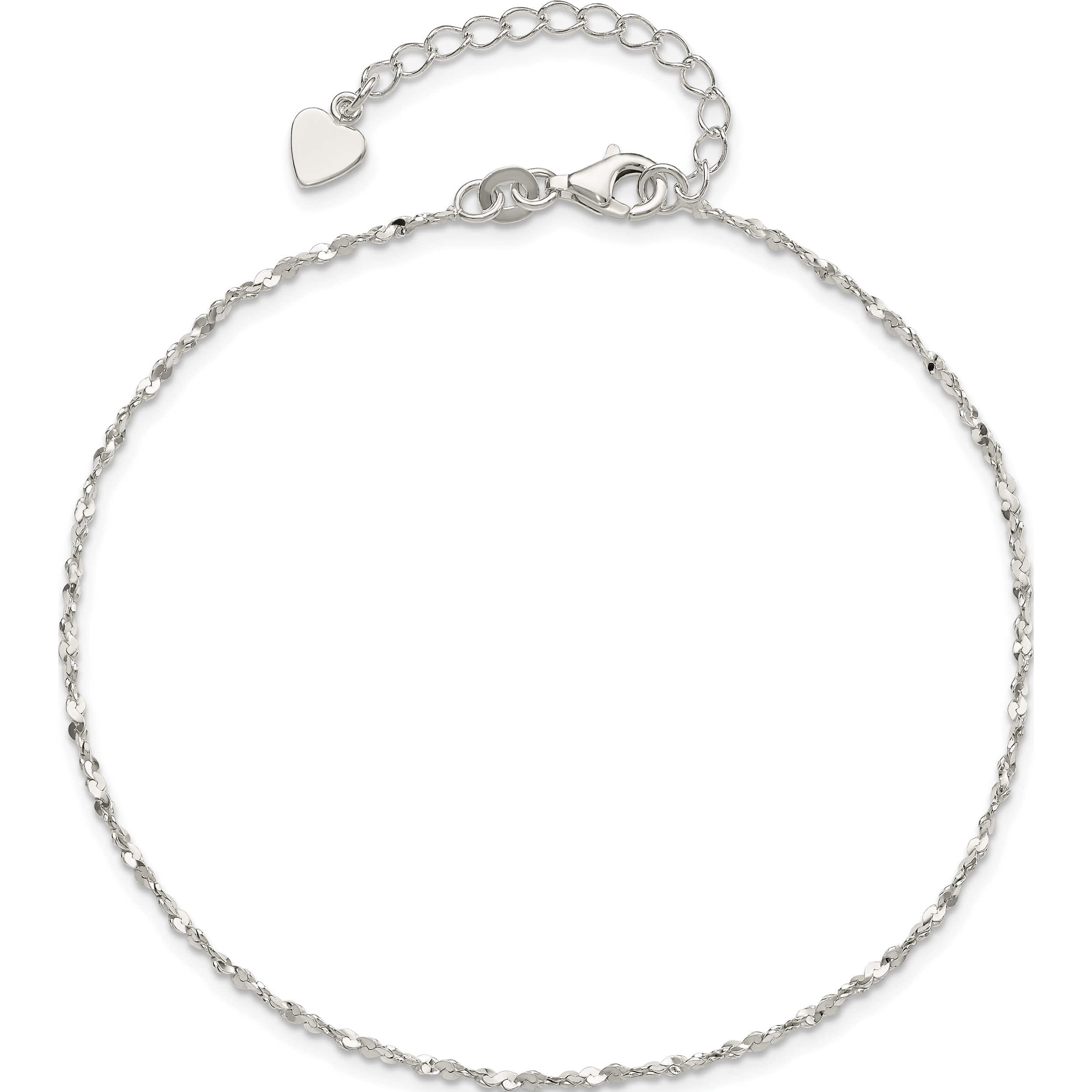 Sterling Silver Twisted Serpentine Heart 9 Inch Plus 1.5 Ext. Anklet (9 X 1) Made In India qg4215-9