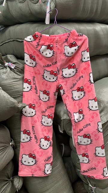 Sanrio Hello Kitty Pajamas Pants Women Autumn Winter Warm Flannel ...