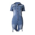 thumbnail image 3 of Vedolay Rompers For Women Dressy Women's Jumpsuits Square Neck Puff Short Sleeve Smocked Waist Wide Leg Outfit Rompers Playsuit,Blue 4XL, 3 of 5