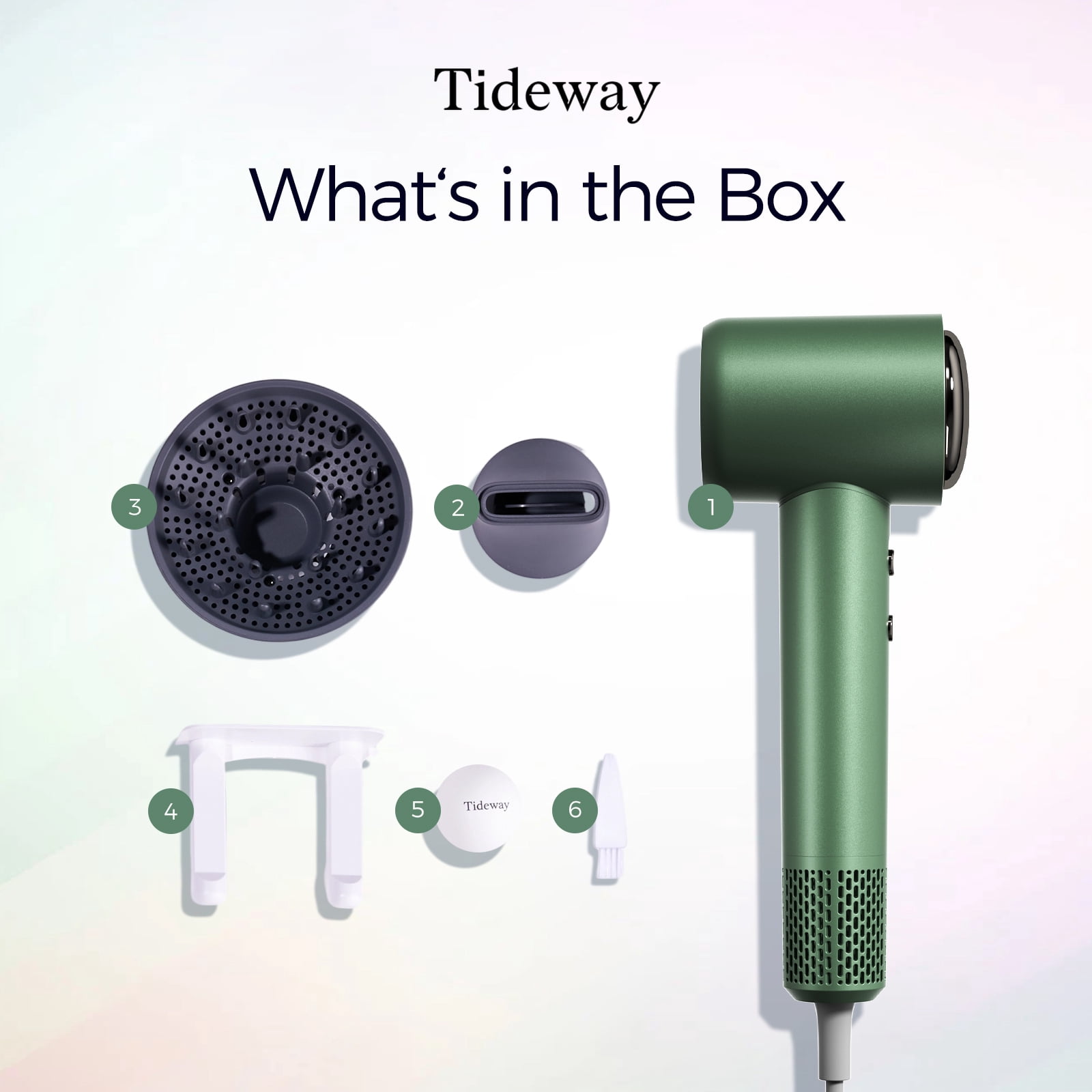 Tideway H11 Hair Dryer with Diffuser, High-Speed 110,000 RPM Brushless Motor, Plasma Tech, Smart Temp Control, Lightweight, Green