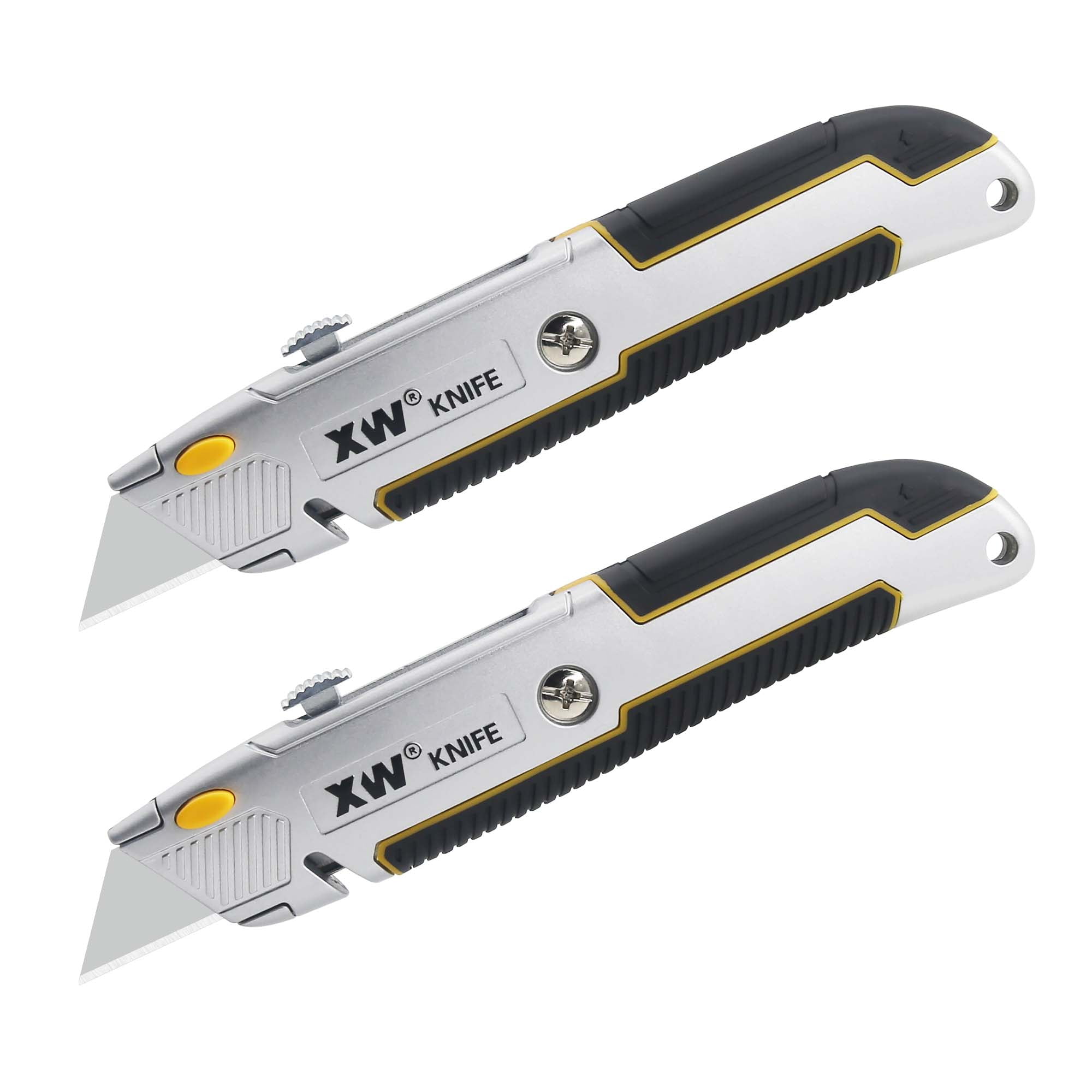 XW Retractable Utility Knife, Heavy Duty Box Cutter with 4 Spare Blades